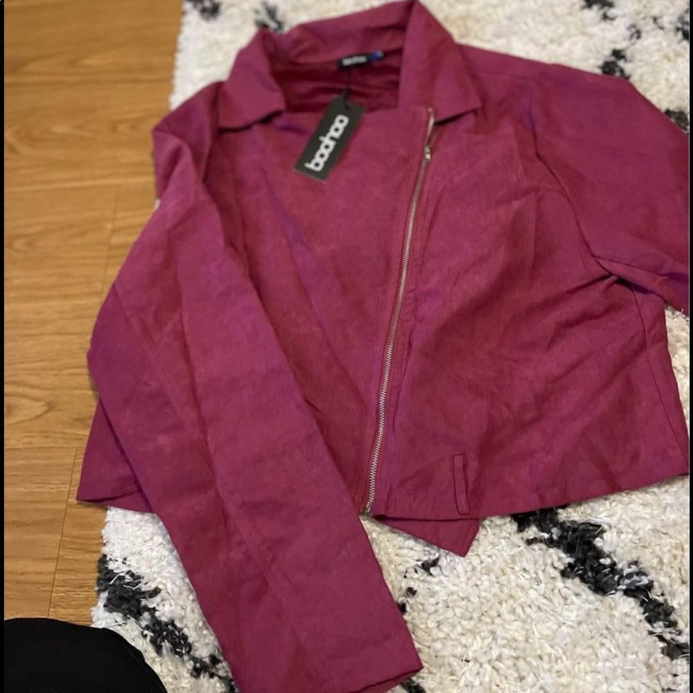 Boohoo plus berry red Moto bike jacket